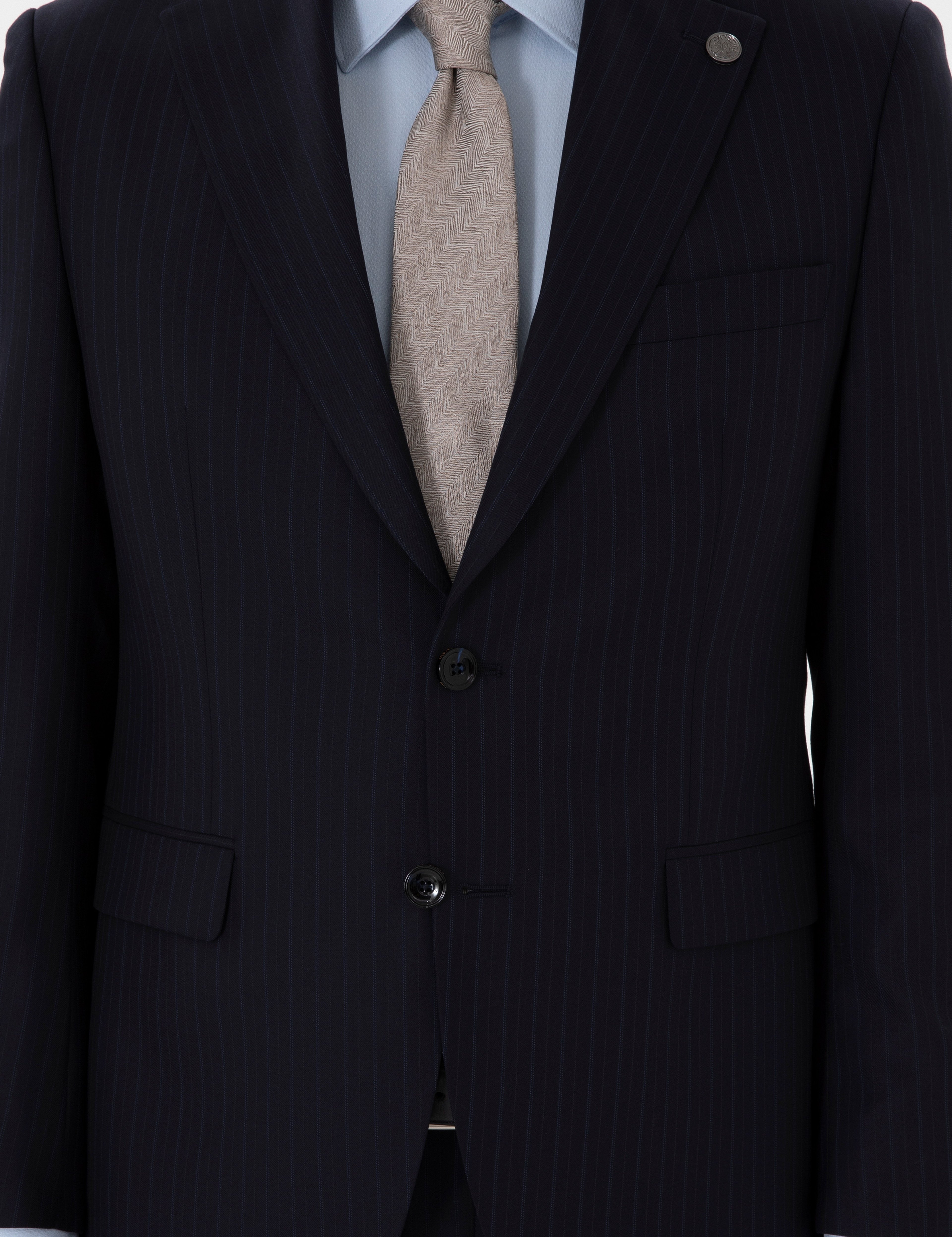 Lacivert Slim Fit Çizgili %100 Yün Takım Elbise - Image 7