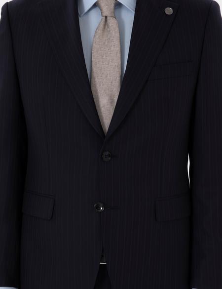 Lacivert Slim Fit Çizgili %100 Yün Takım Elbise - 50303796008