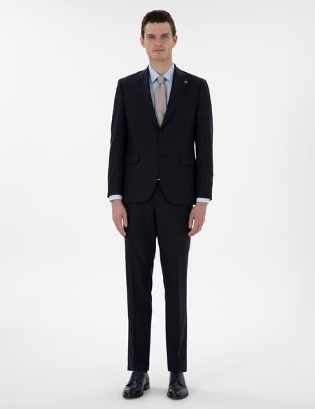 Lacivert Slim Fit Çizgili %100 Yün Takım Elbise - 50303796008