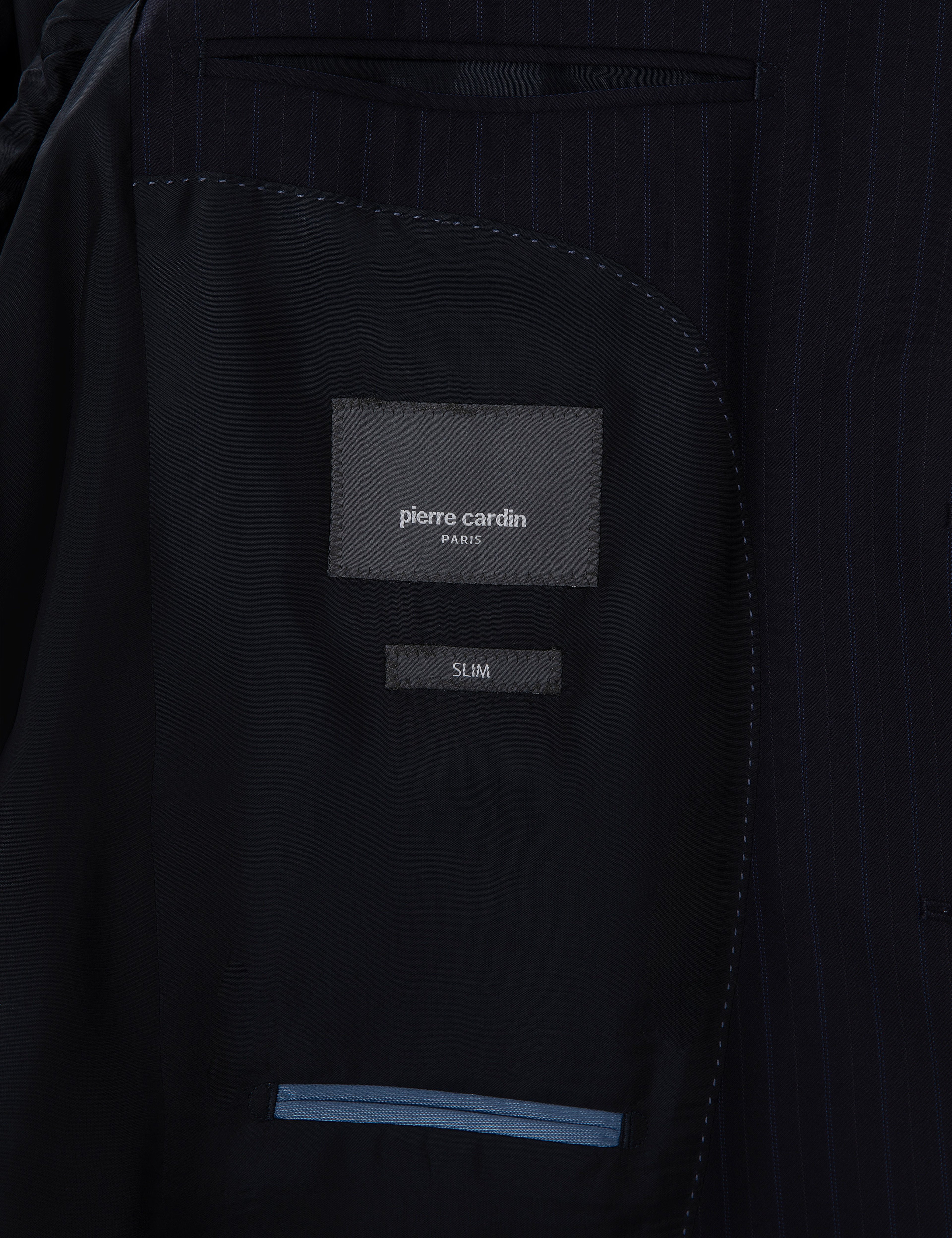 Lacivert Slim Fit Çizgili %100 Yün Takım Elbise - Image 6
