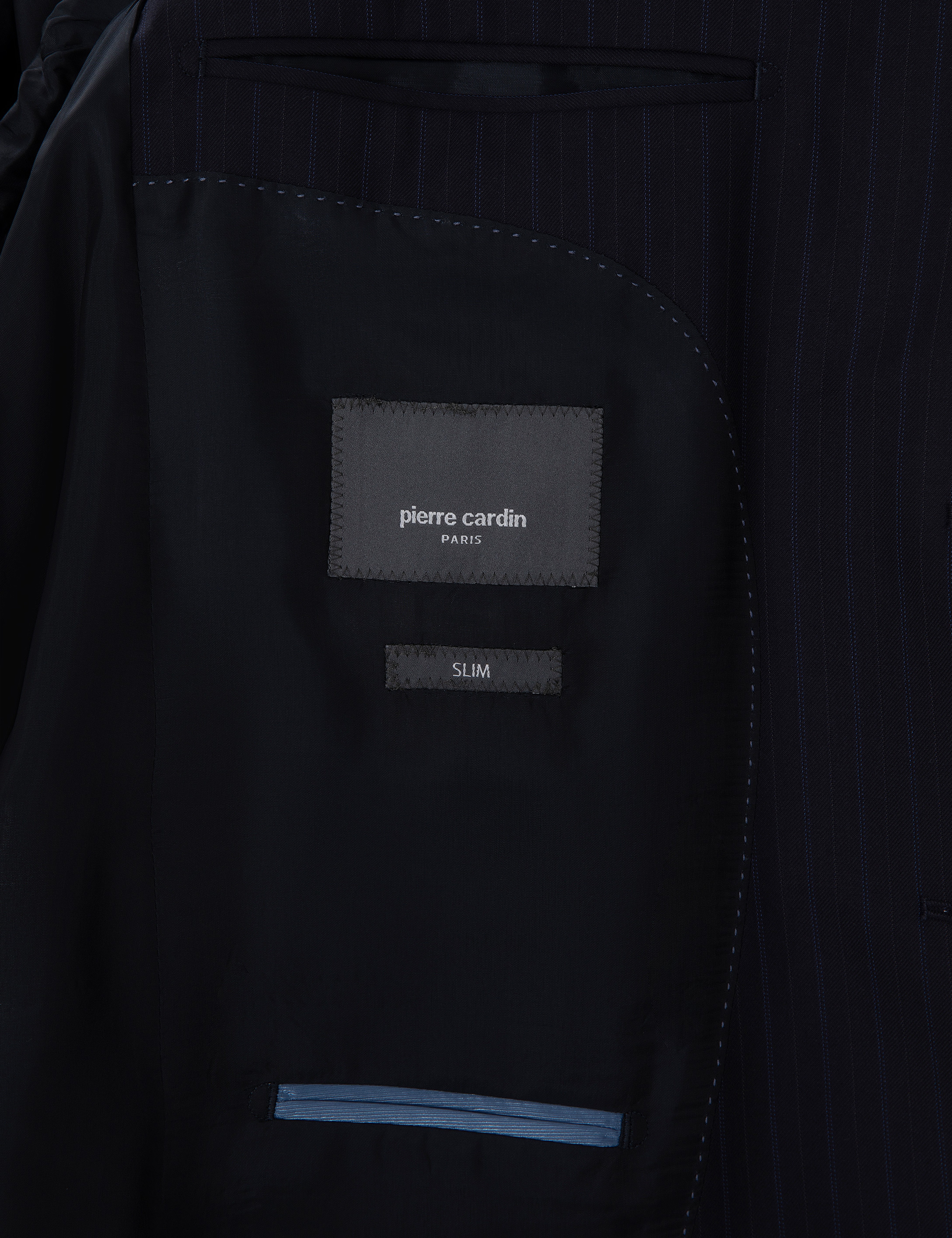 Lacivert Slim Fit Çizgili %100 Yün Takım Elbise