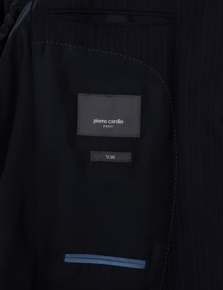 Lacivert Slim Fit Çizgili %100 Yün Takım Elbise - 50303796008