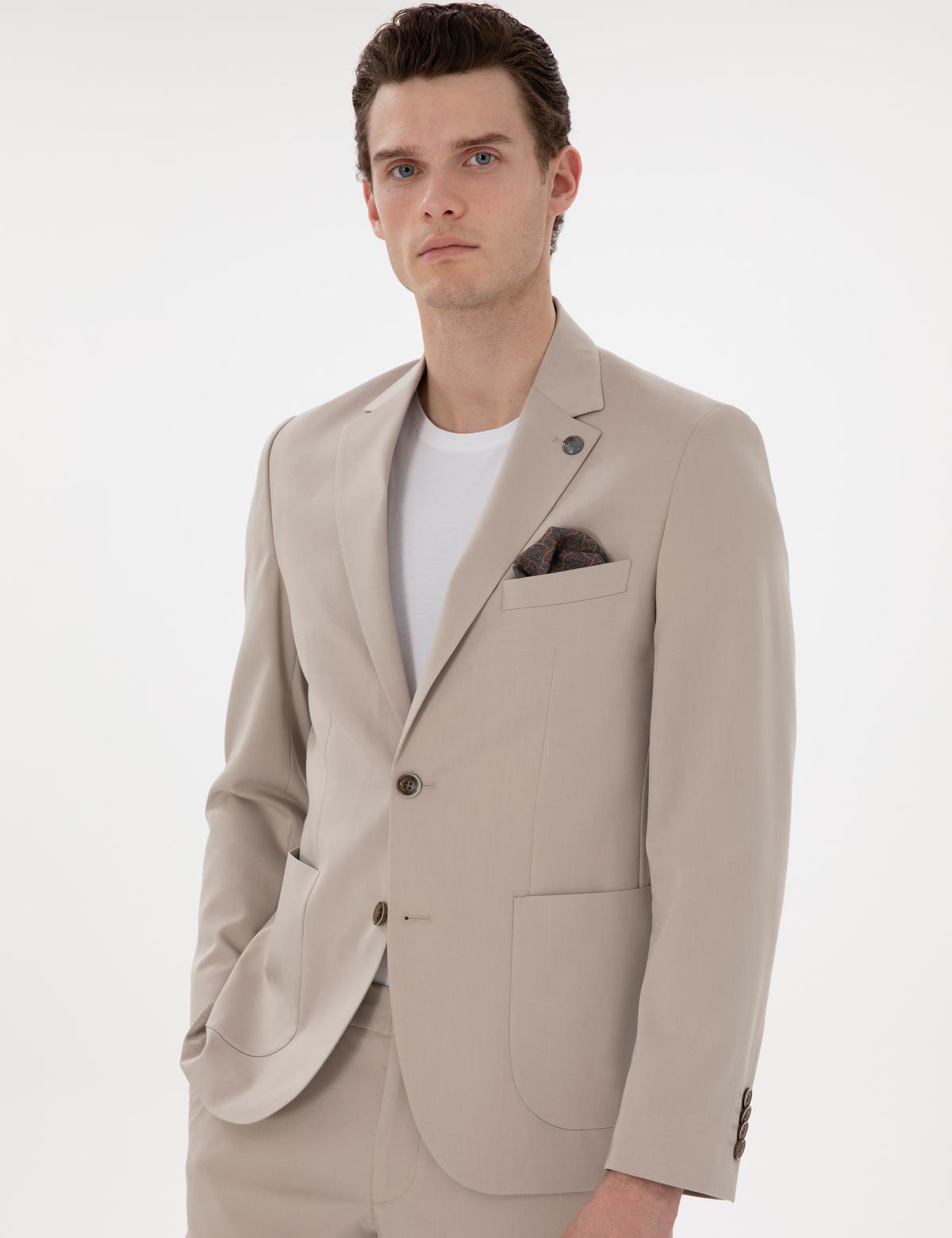 Bej Slim Fit Spor Takım Elbise - 50306753056