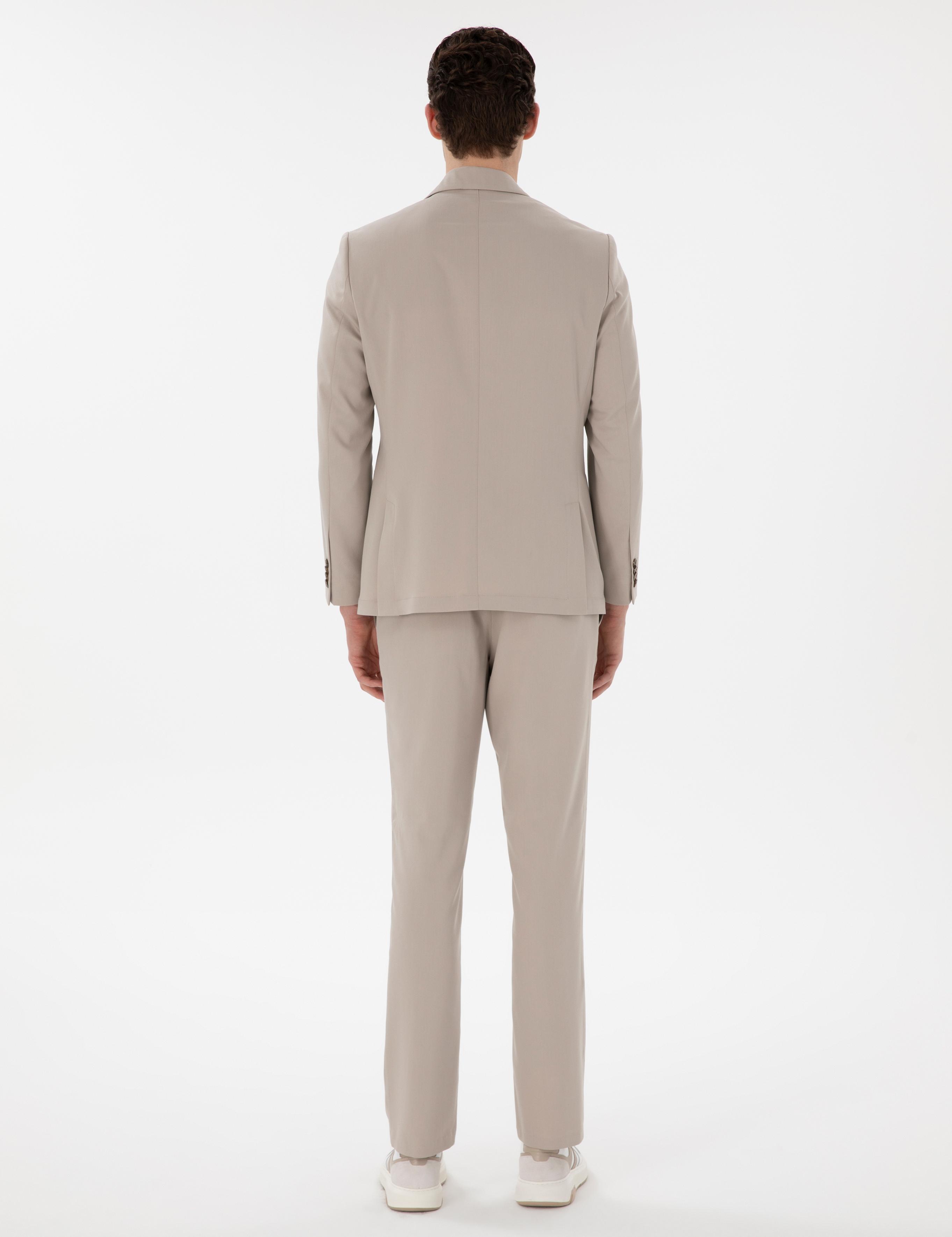 Bej Slim Fit Spor Takım Elbise