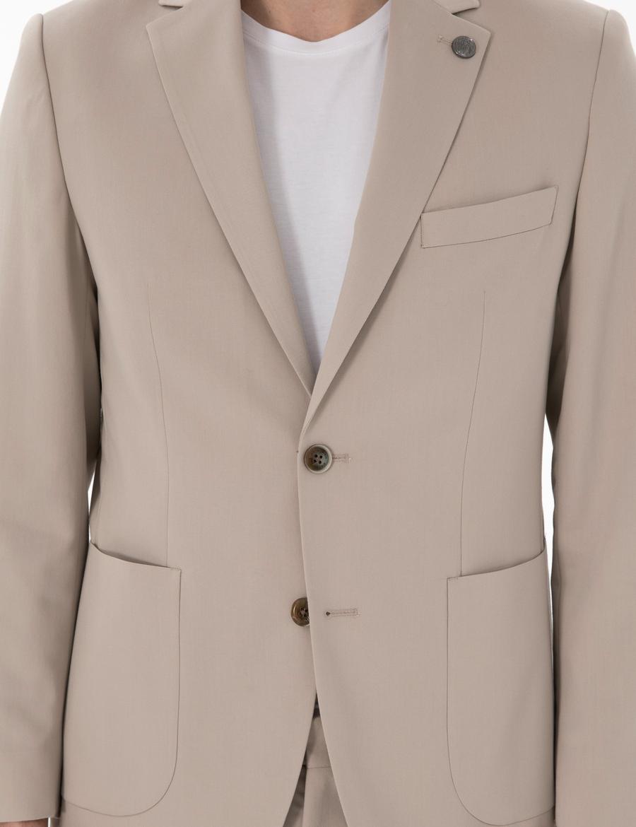 Bej Slim Fit Spor Takım Elbise