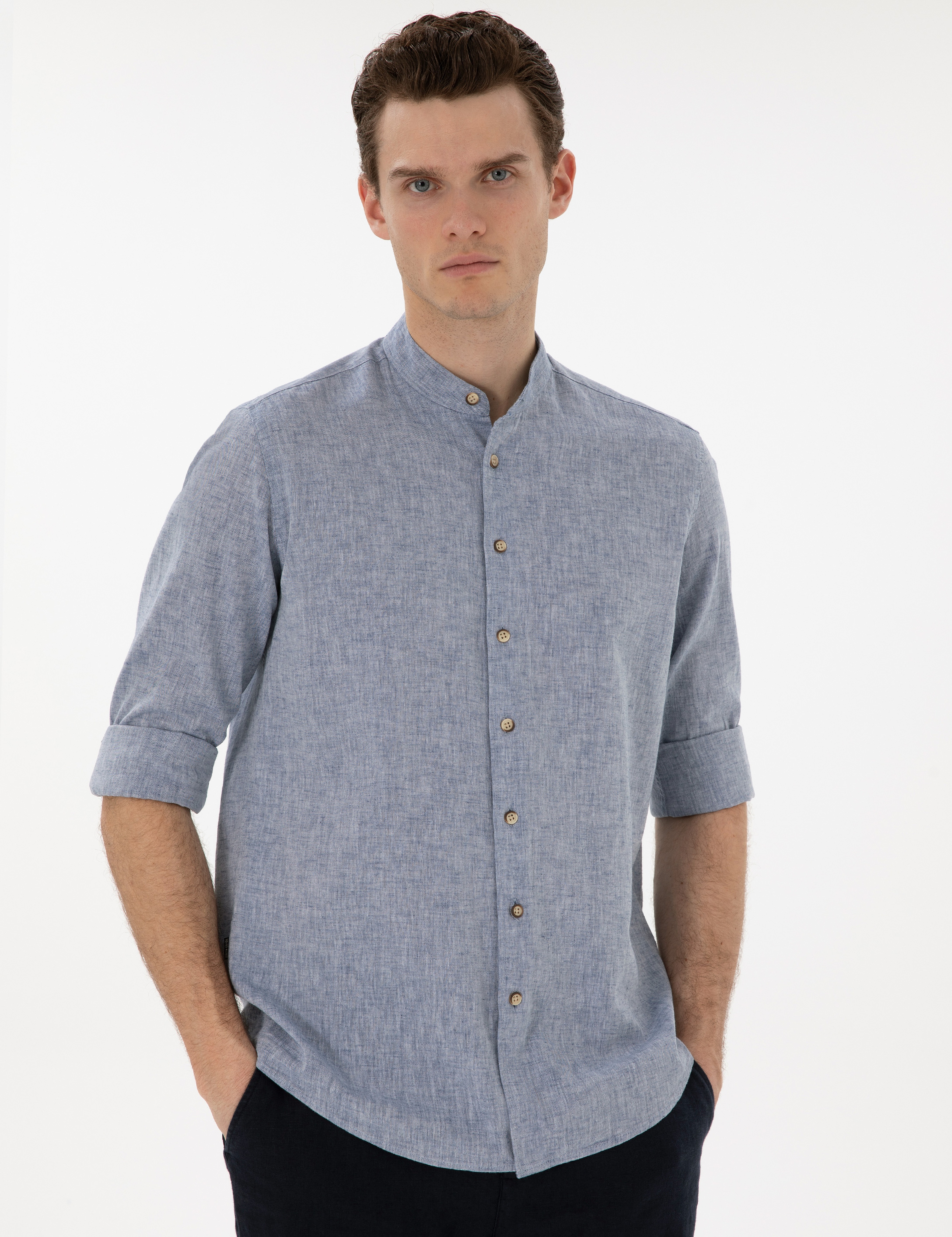 Lacivert Regular Fit Uzun Kollu Gömlek - Image 3