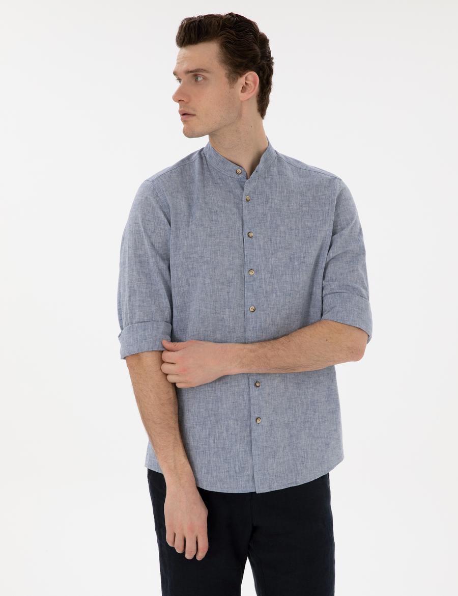 Lacivert Regular Fit Uzun Kollu Gömlek