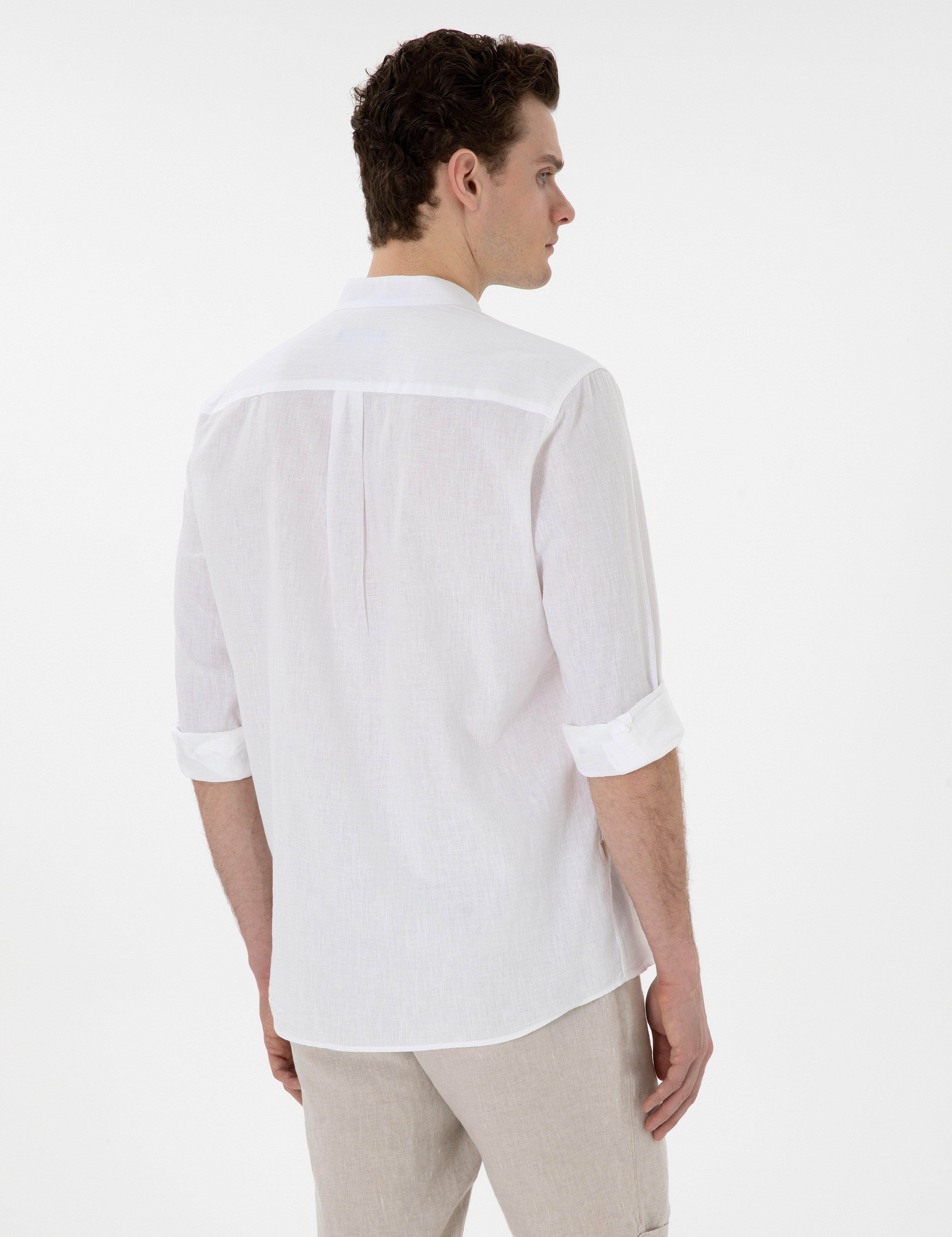 Beyaz Regular Fit Uzun Kollu Gömlek - Image 5