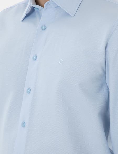 Açık Mavi Regular Fit Armürlü Uzun Kollu Gömlek - 50303376014