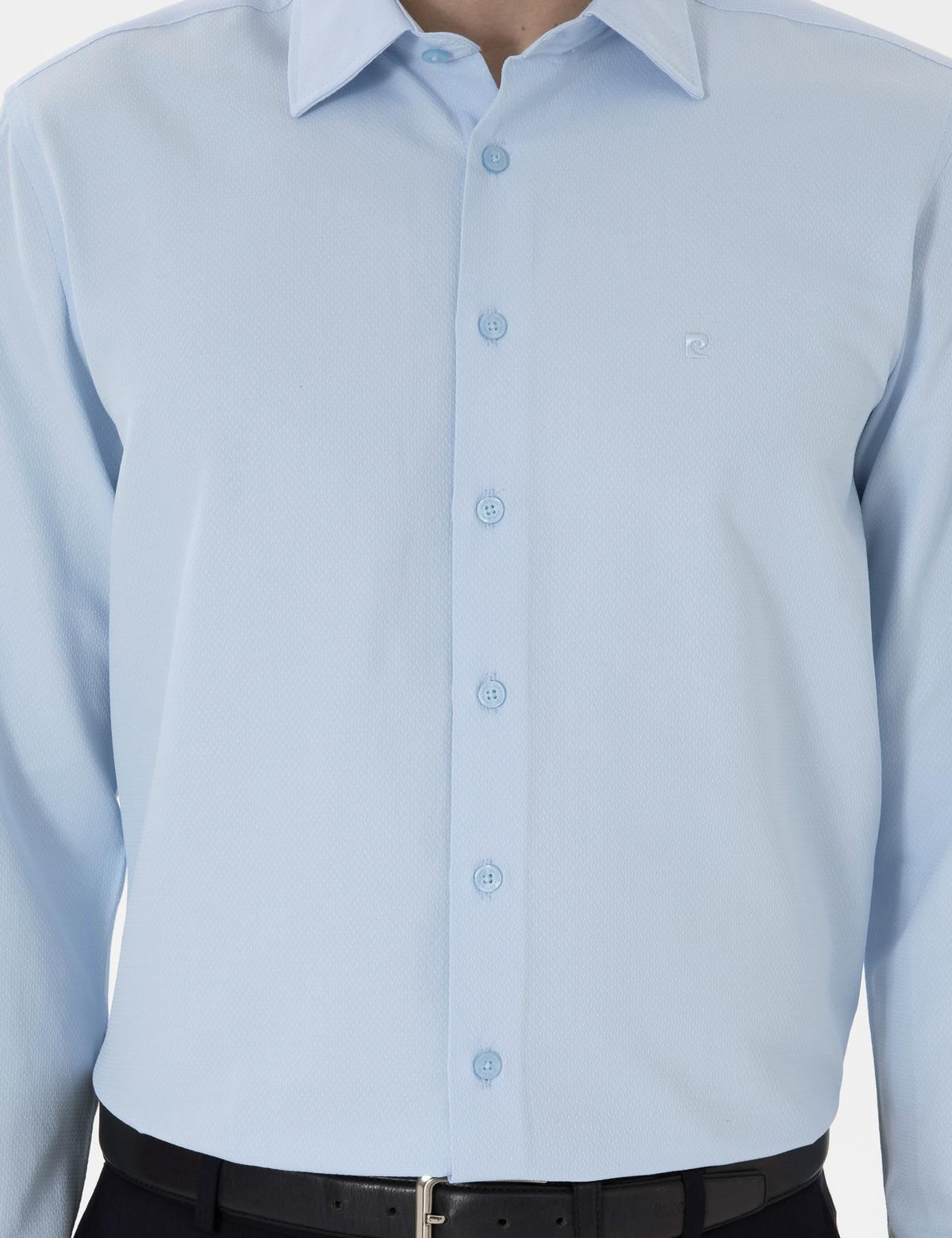 Açık Mavi Regular Fit Armürlü Uzun Kollu Gömlek - 50303376014