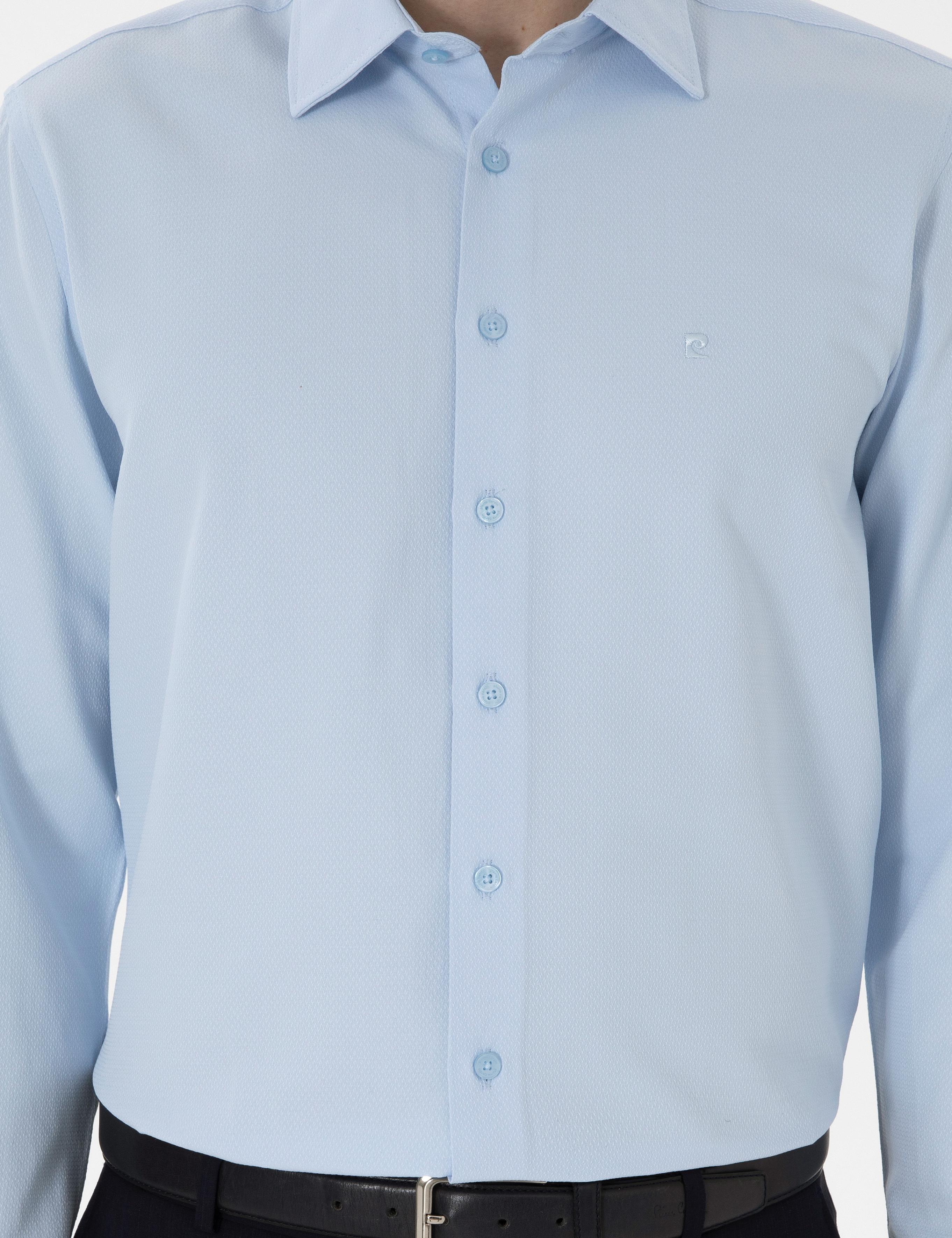 Açık Mavi Regular Fit Armürlü Uzun Kollu Gömlek