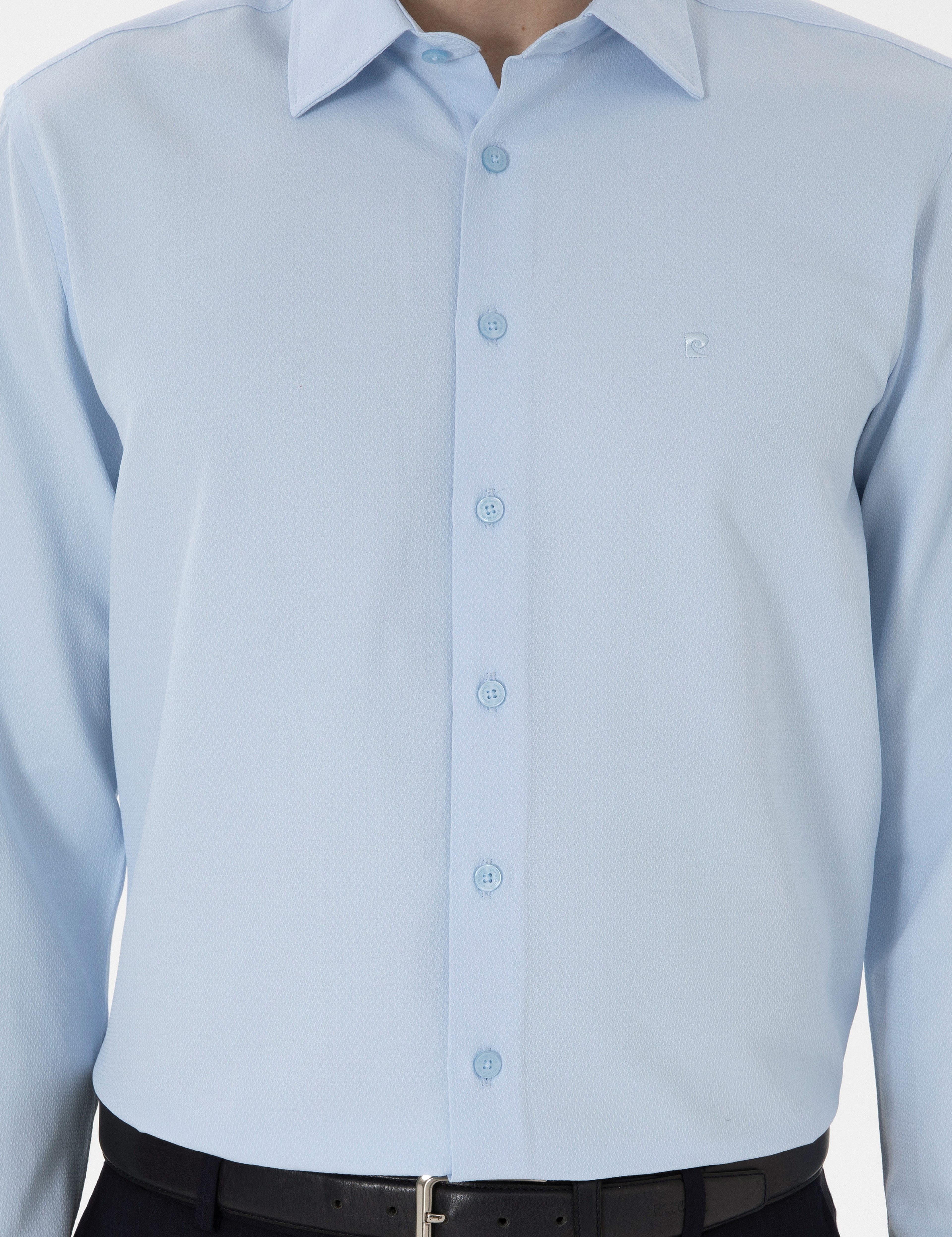 Açık Mavi Regular Fit Armürlü Uzun Kollu Gömlek - Image 6