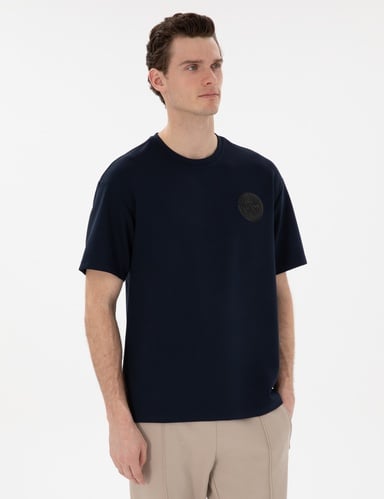 Lacivert Comfort Fit Bisiklet Yaka Tişört