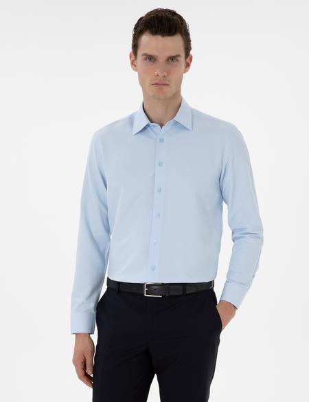 Açık Mavi Regular Fit Armürlü Uzun Kollu Gömlek - 50303376014