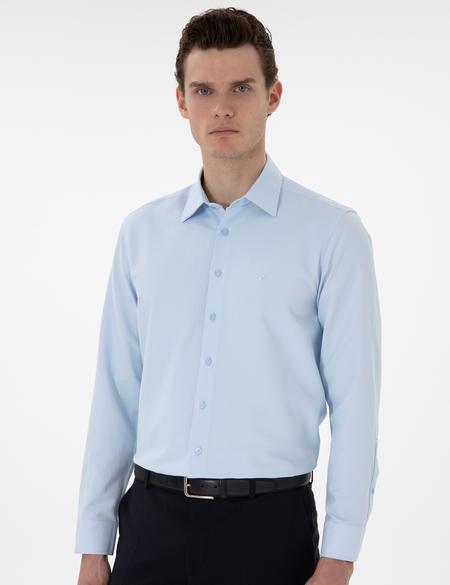 Açık Mavi Regular Fit Armürlü Uzun Kollu Gömlek - 50303376014