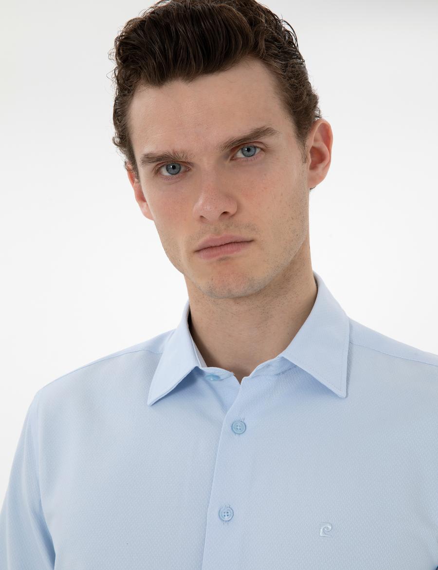 Açık Mavi Regular Fit Armürlü Uzun Kollu Gömlek