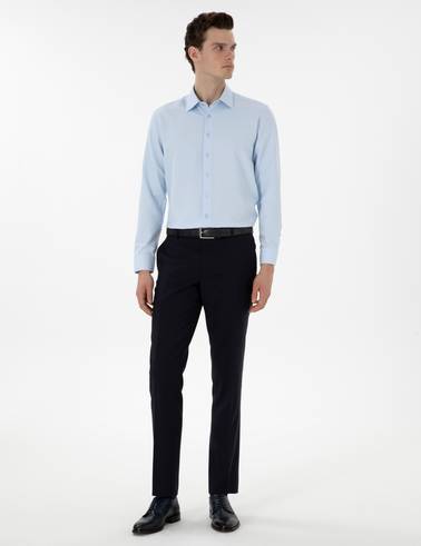 Açık Mavi Regular Fit Armürlü Uzun Kollu Gömlek
