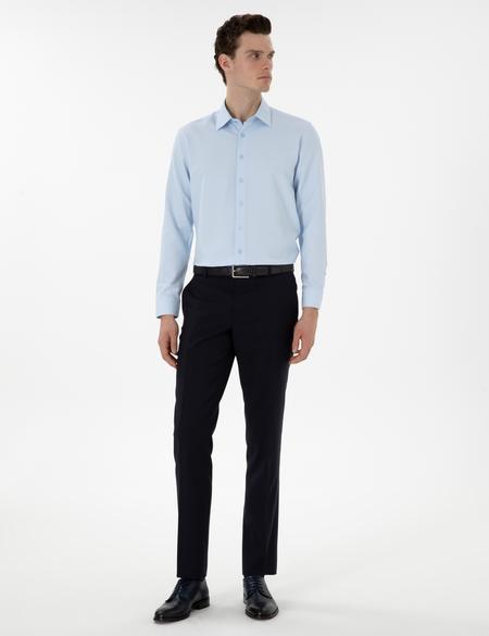 Açık Mavi Regular Fit Armürlü Uzun Kollu Gömlek - 50303376014