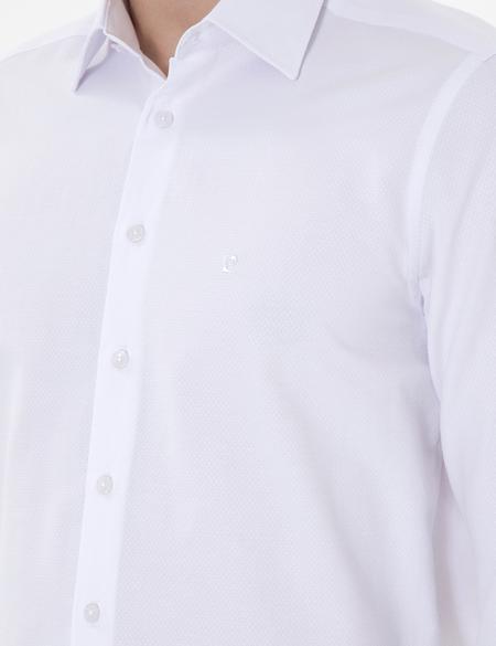 Beyaz Regular Fit Armürlü Uzun Kollu Gömlek - 50303376002