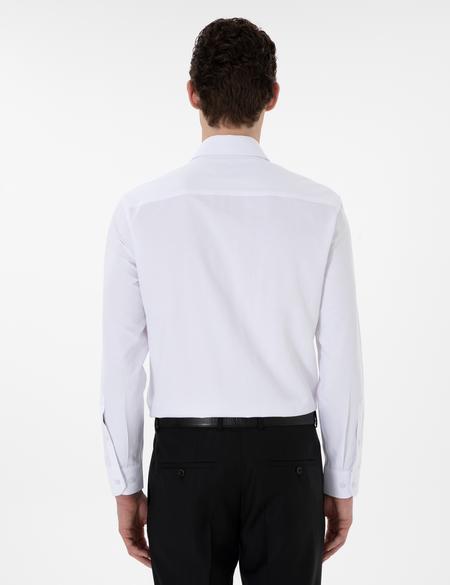 Beyaz Regular Fit Armürlü Uzun Kollu Gömlek - 50303376002