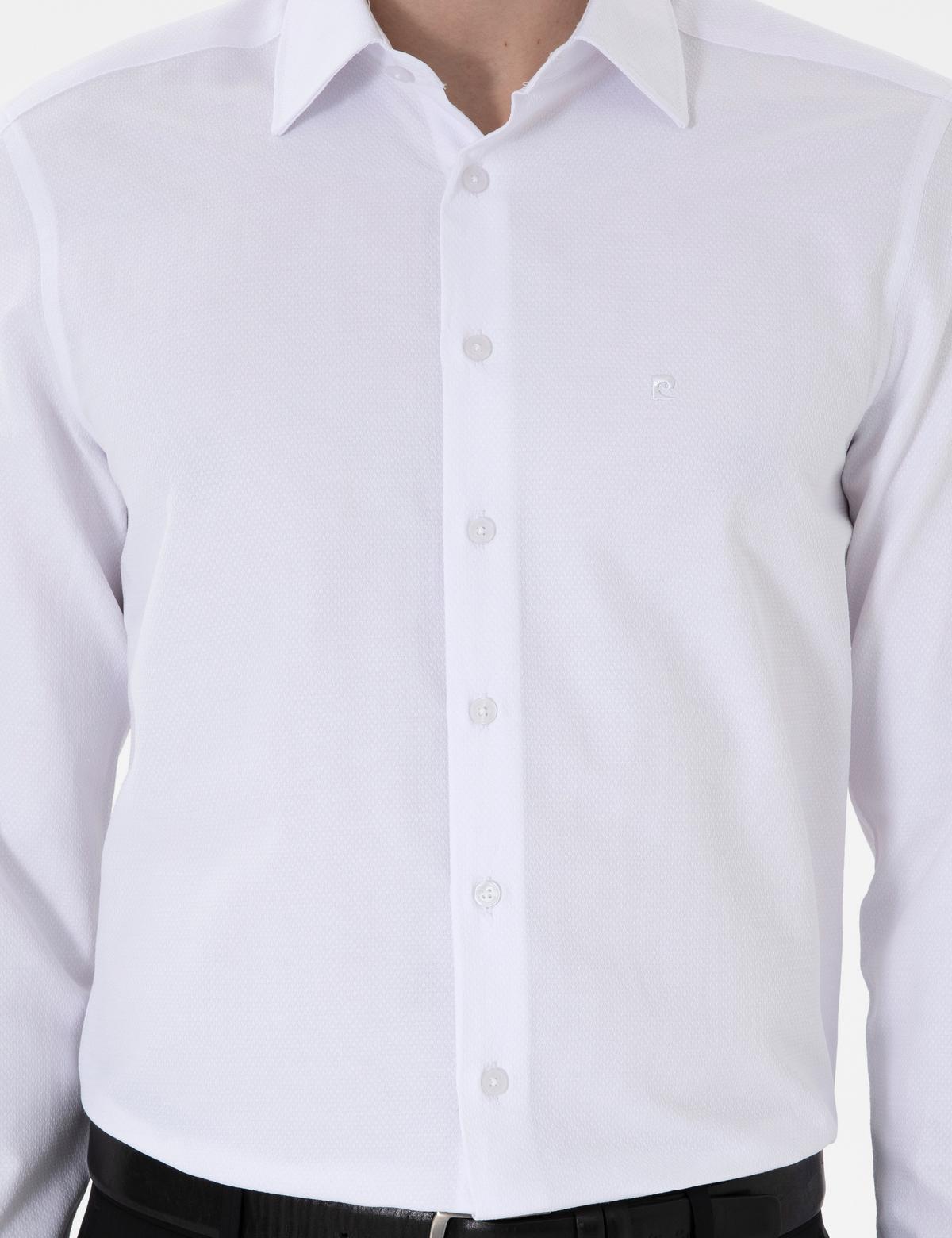 Beyaz Regular Fit Armürlü Uzun Kollu Gömlek - 50303376002