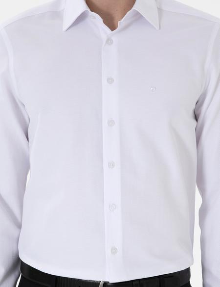 Beyaz Regular Fit Armürlü Uzun Kollu Gömlek - 50303376002