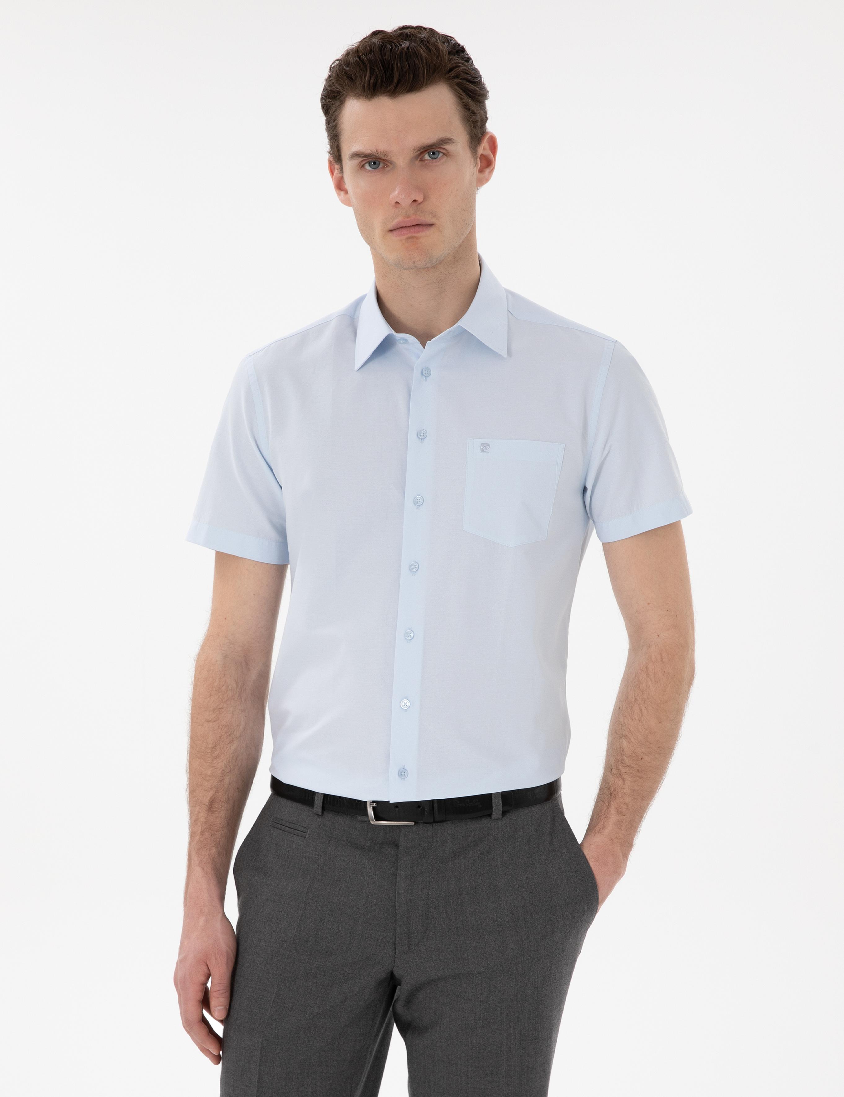 Açık Mavi Basic Regular Fit Kısa Kollu Cepli Gömlek