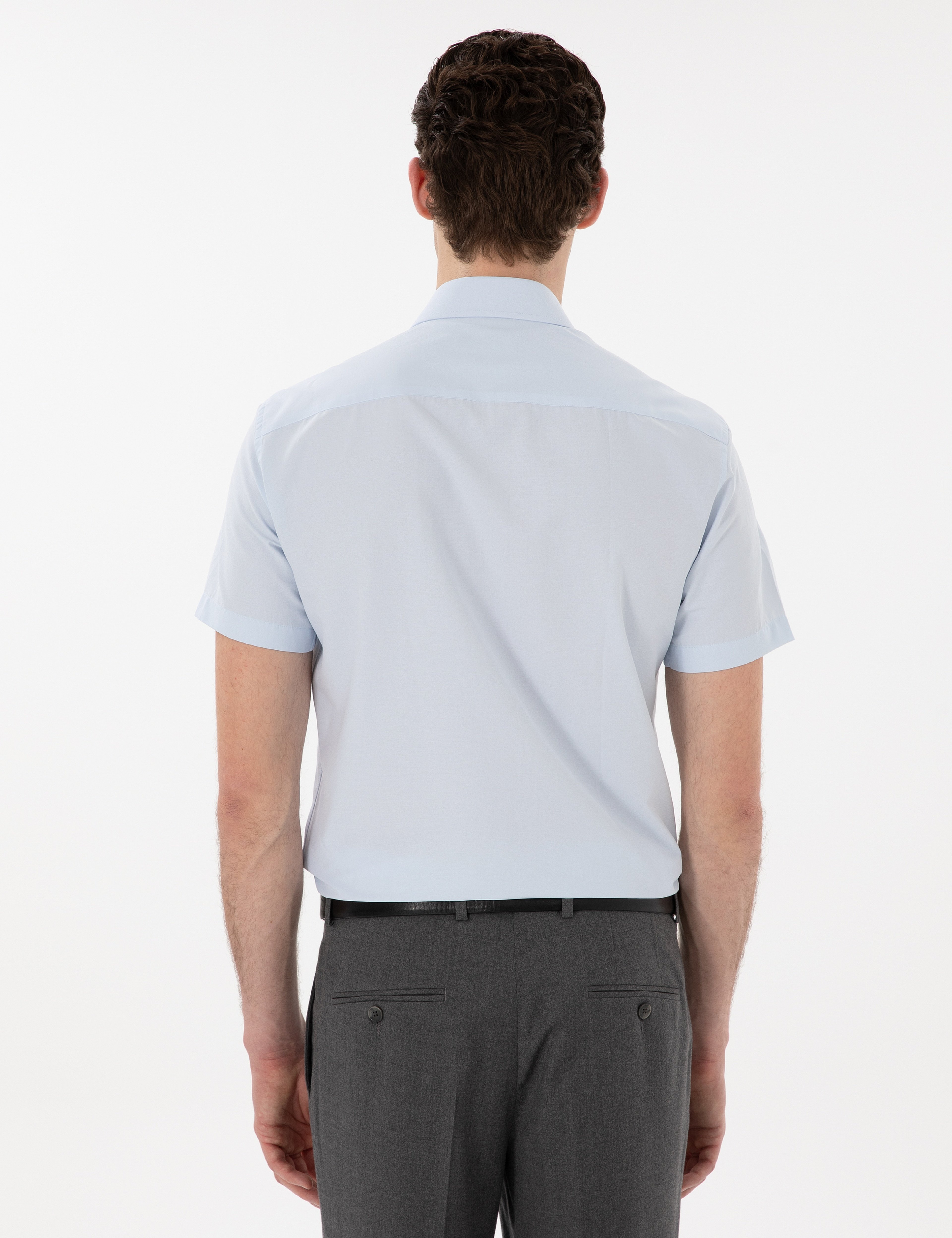 Açık Mavi Basic Regular Fit Kısa Kollu Cepli Gömlek - Image 5