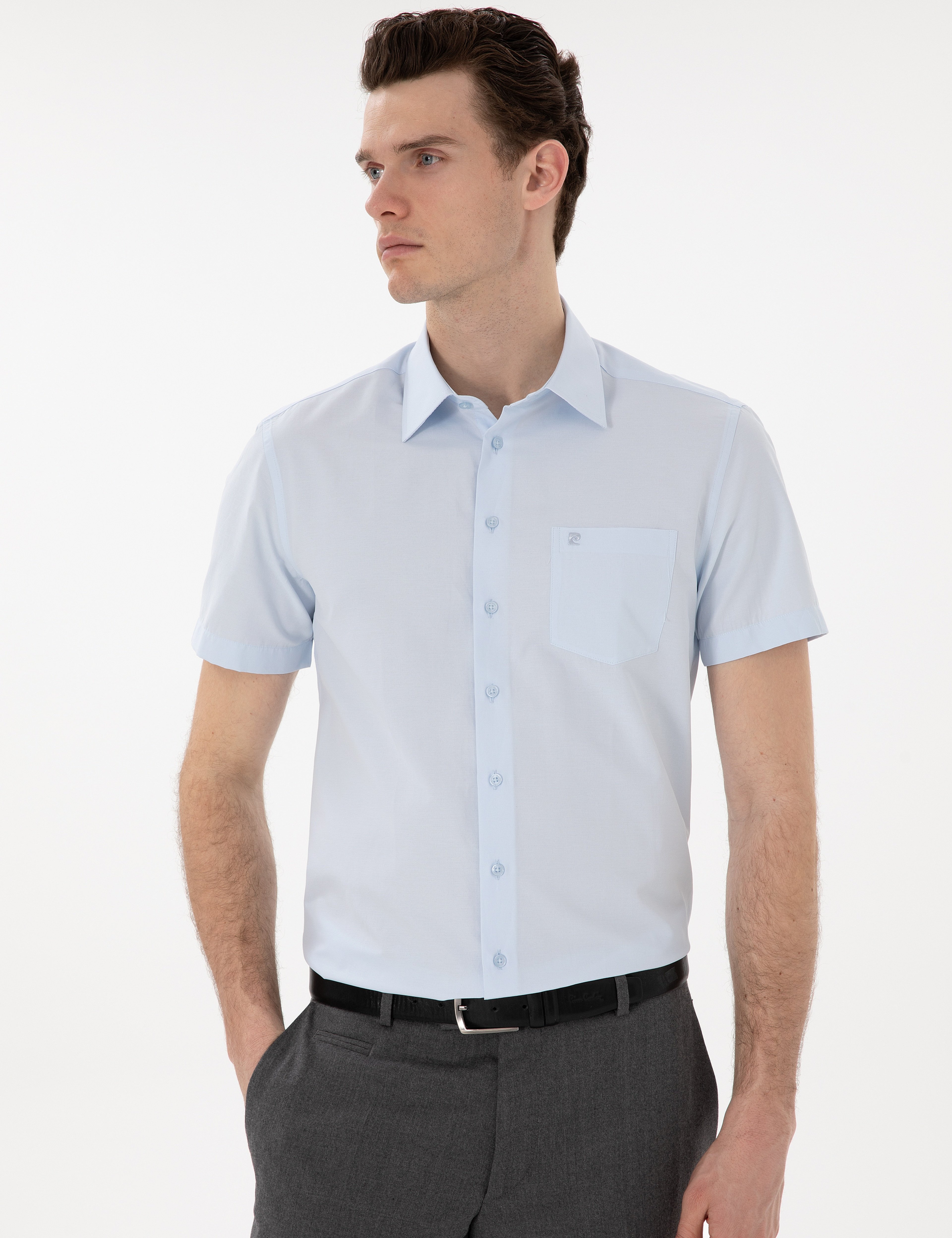 Açık Mavi Basic Regular Fit Kısa Kollu Cepli Gömlek - Image 3