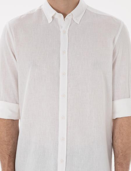 Beyaz Keten Karışımlı Regular Fit Uzun Kollu Gömlek - 50303245073