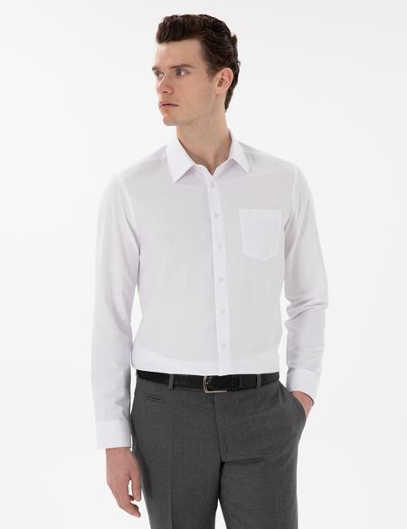 Beyaz Regular Fit Uzun Kollu Basic Cepli Gömlek - 50303280005