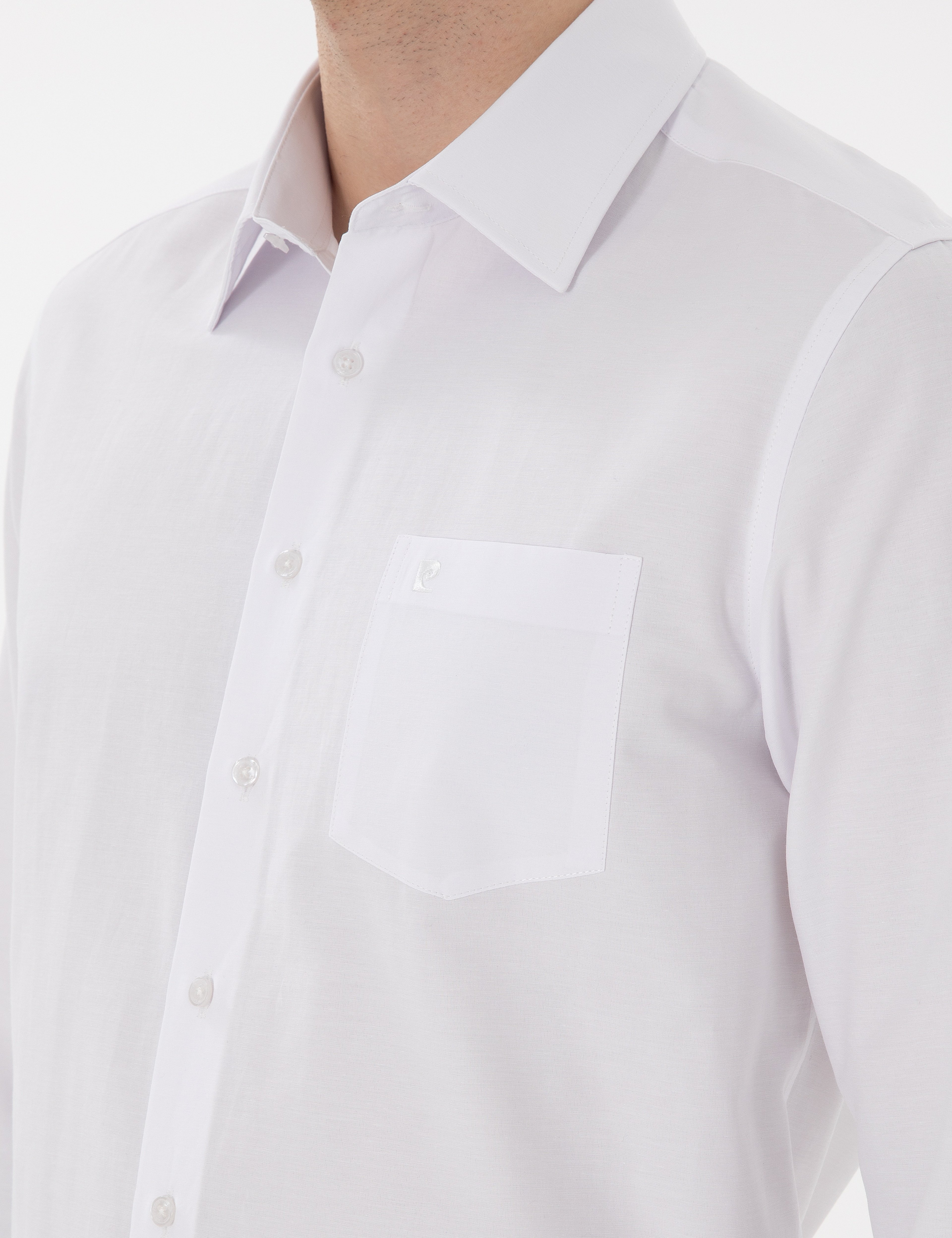 Beyaz Regular Fit Uzun Kollu Basic Cepli Gömlek - Image 7