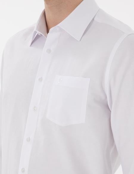 Beyaz Regular Fit Uzun Kollu Basic Cepli Gömlek - 50303280005