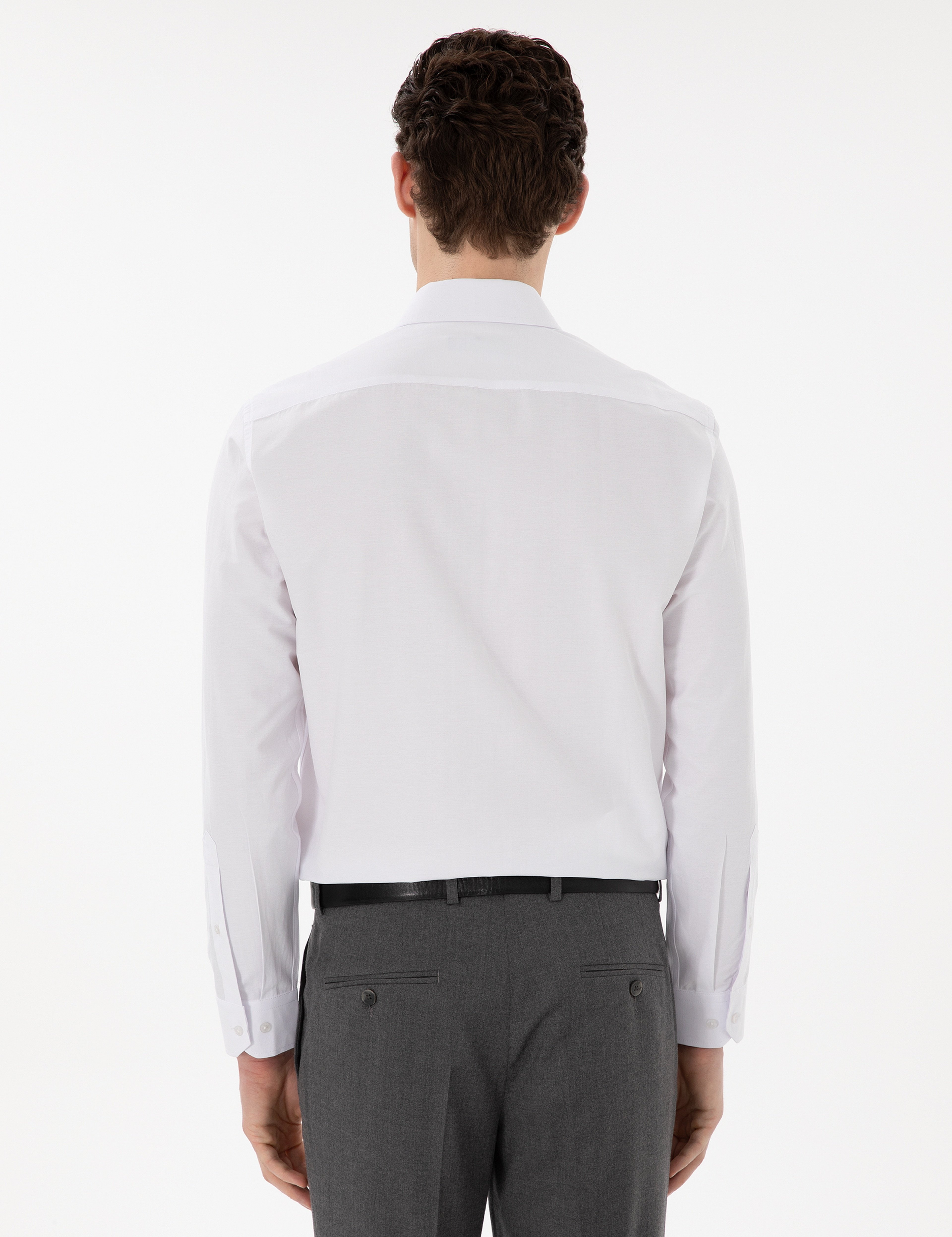 Beyaz Regular Fit Uzun Kollu Basic Cepli Gömlek - Image 5