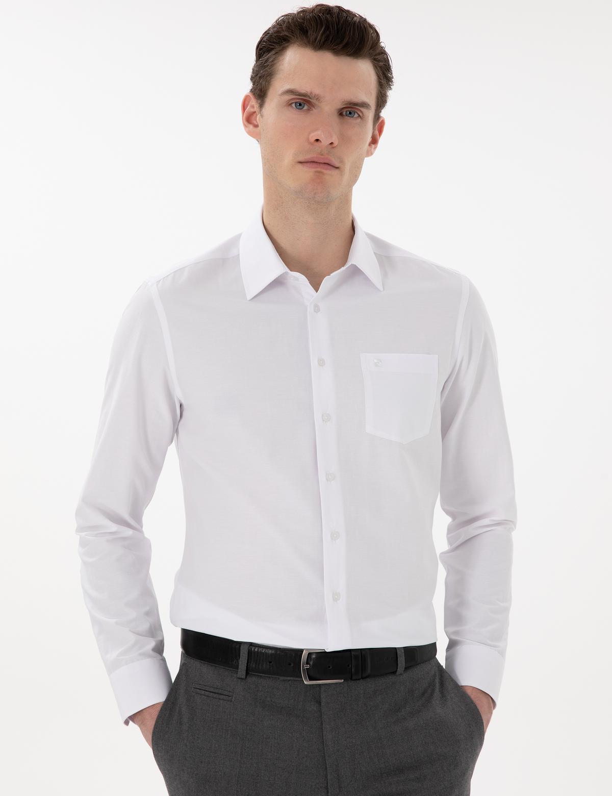 Beyaz Regular Fit Uzun Kollu Basic Cepli Gömlek - 50303280005