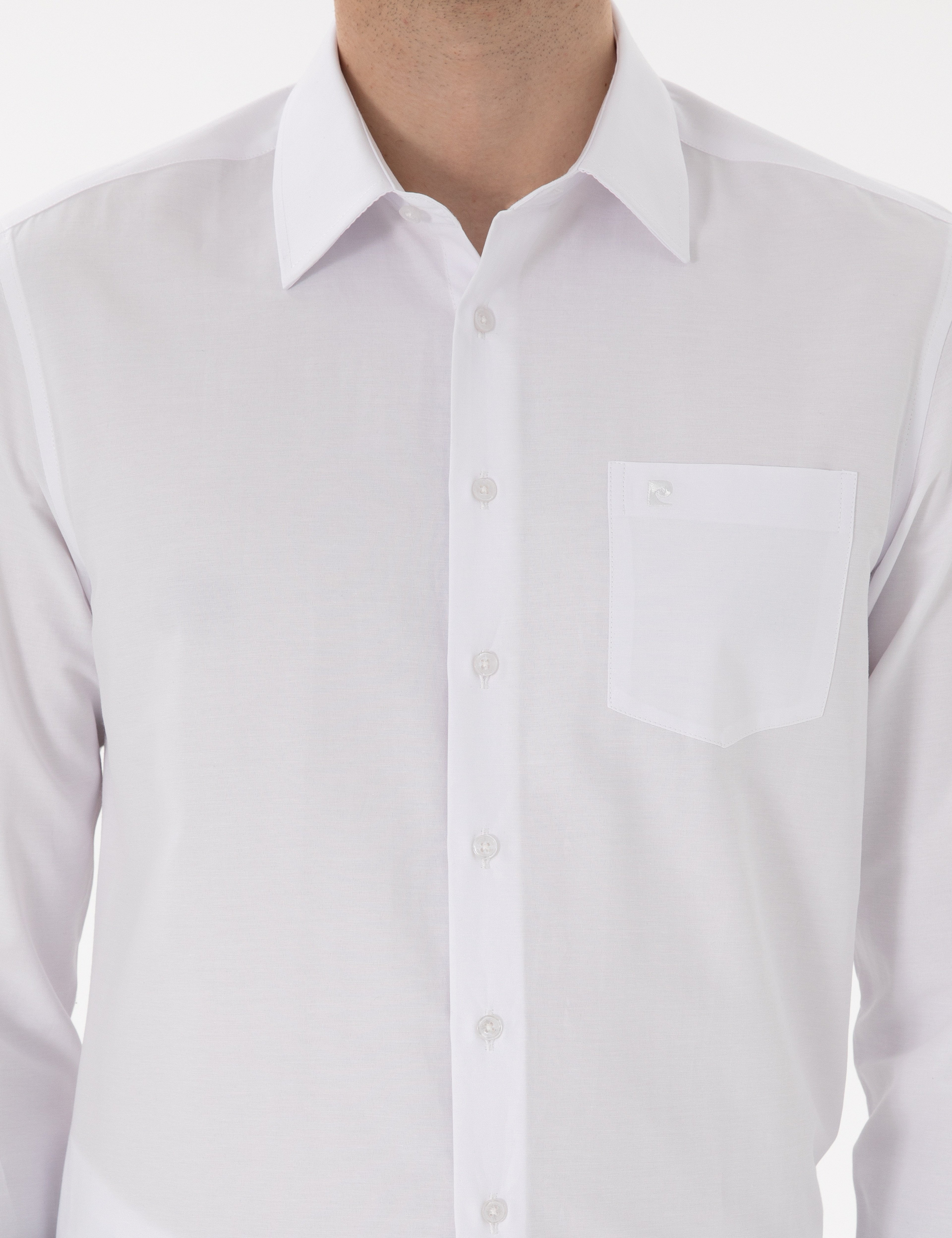 Beyaz Regular Fit Uzun Kollu Basic Cepli Gömlek - Image 6