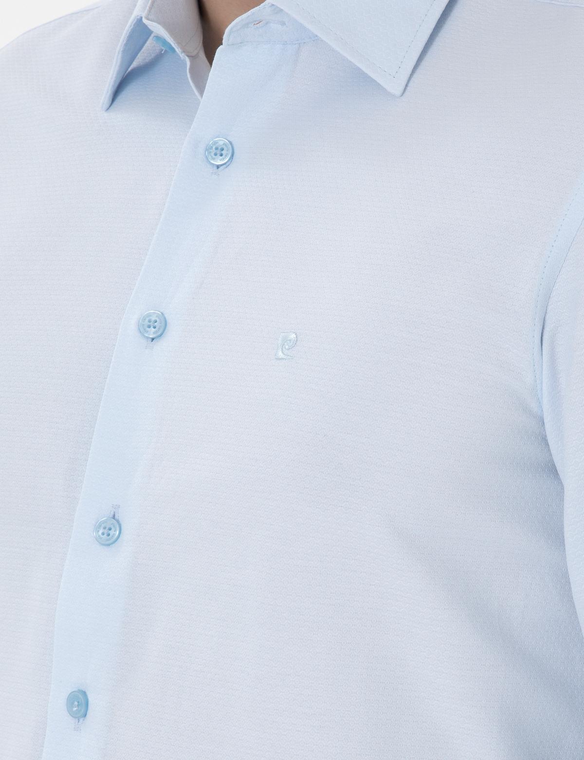 Açık Mavi İltalyan Yaka Armürlü Uzun Kollu Gömlek - 50303375014