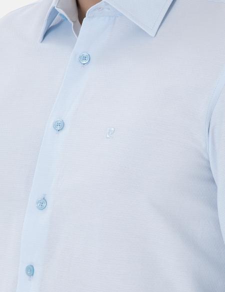 Açık Mavi İltalyan Yaka Armürlü Uzun Kollu Gömlek - 50303375014