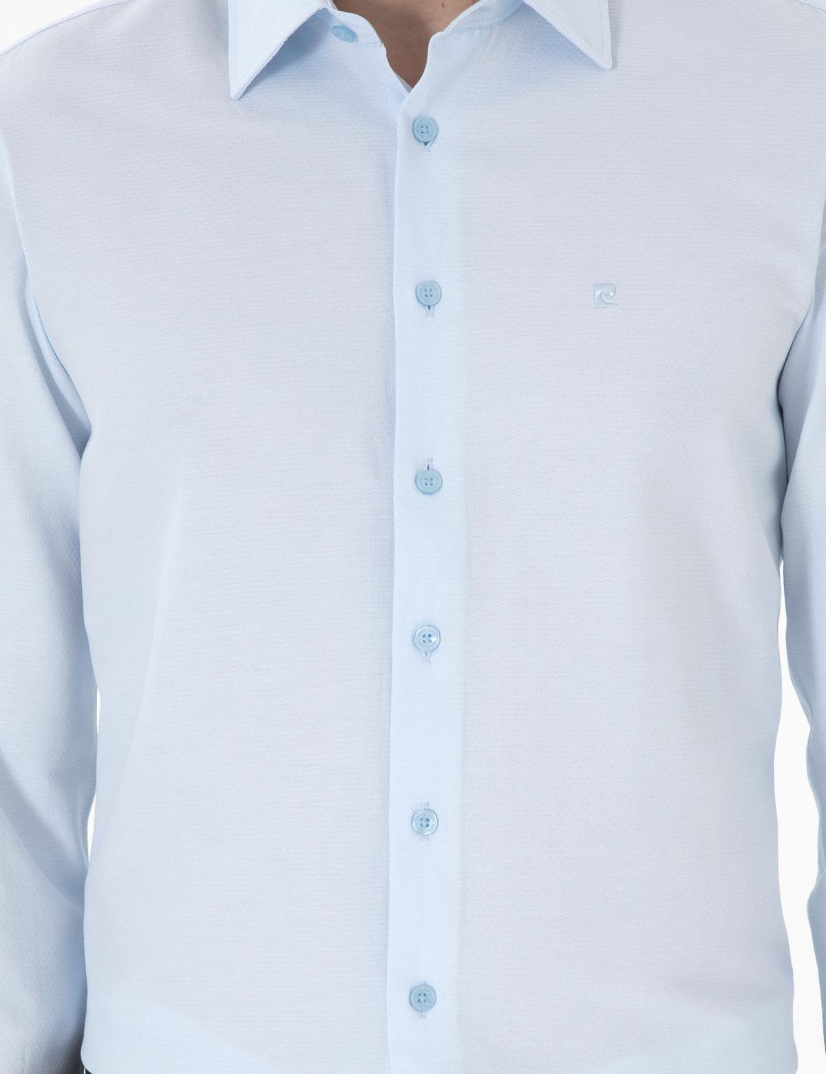 Açık Mavi İltalyan Yaka Armürlü Uzun Kollu Gömlek - 50303375014