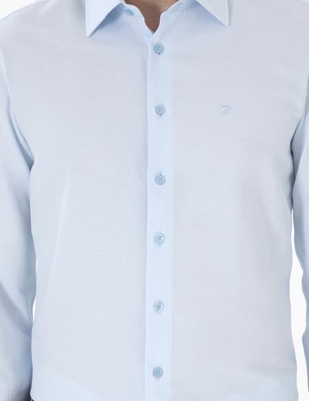 Açık Mavi İltalyan Yaka Armürlü Uzun Kollu Gömlek - 50303375014