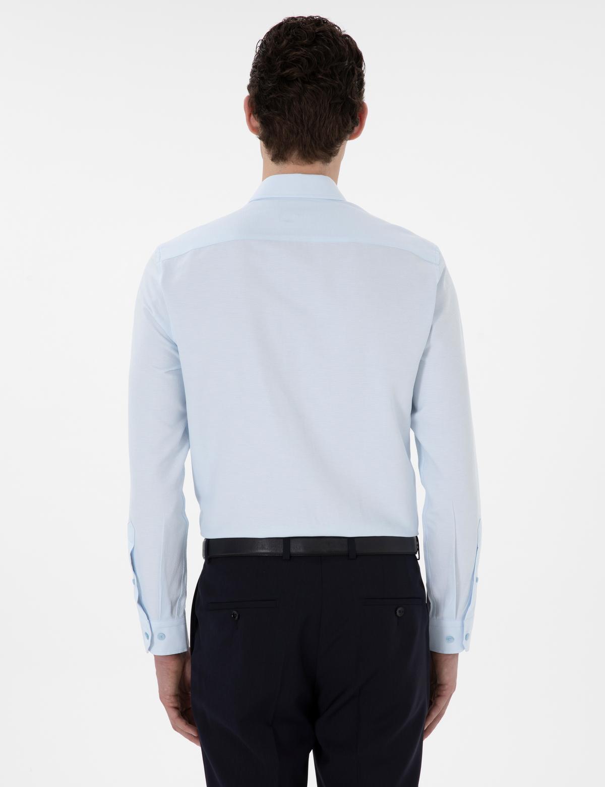 Açık Mavi İltalyan Yaka Armürlü Uzun Kollu Gömlek - 50303375014