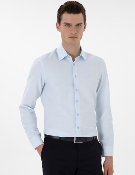 Açık Mavi İltalyan Yaka Armürlü Uzun Kollu Gömlek - 50303375014