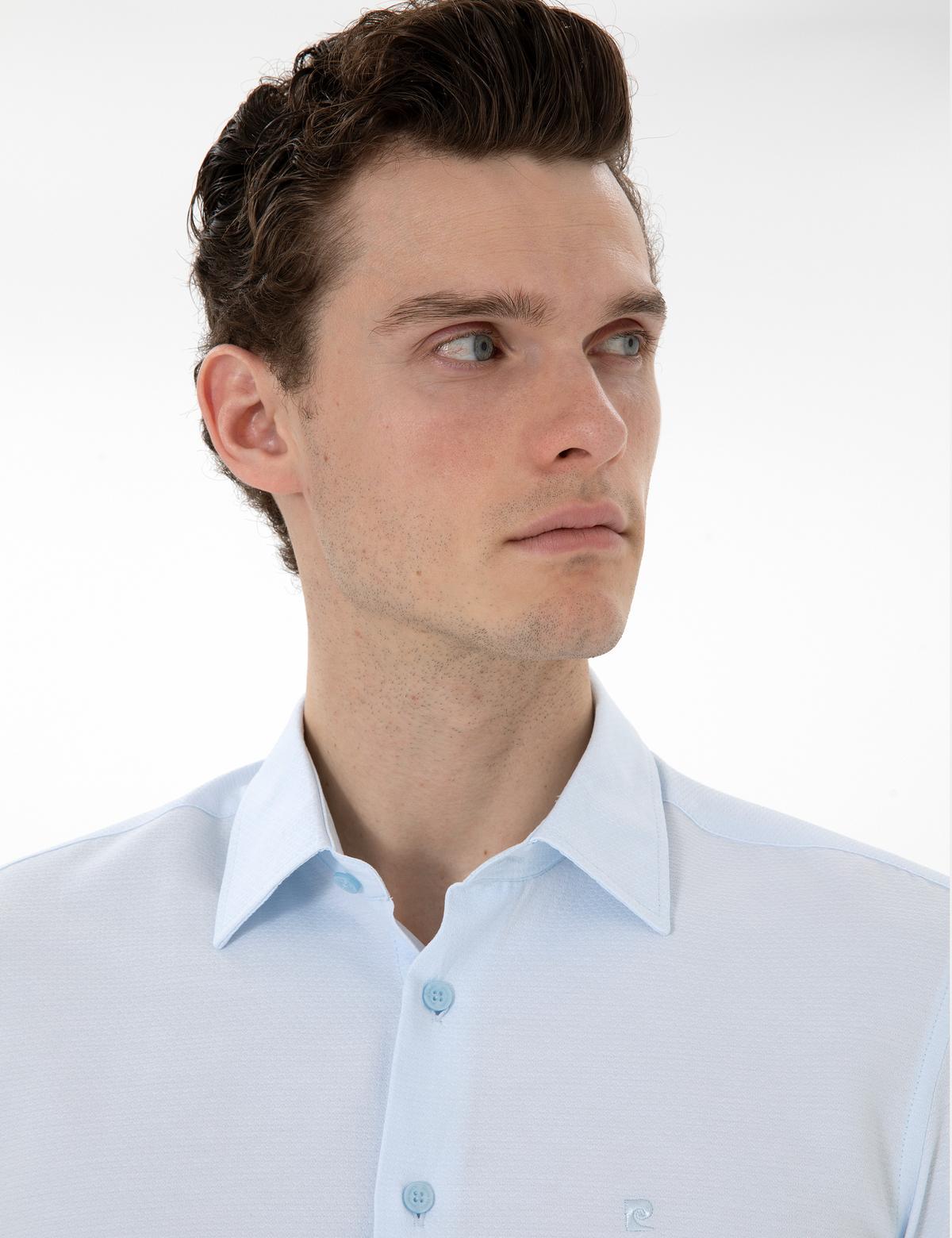 Açık Mavi İltalyan Yaka Armürlü Uzun Kollu Gömlek - 50303375014