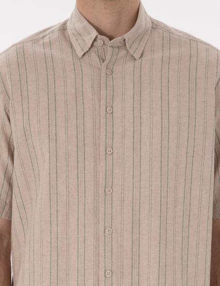 Haki Keten Karışımlı Oversize Rahat Kesim Kısa Kollu Gömlek - 50301763043