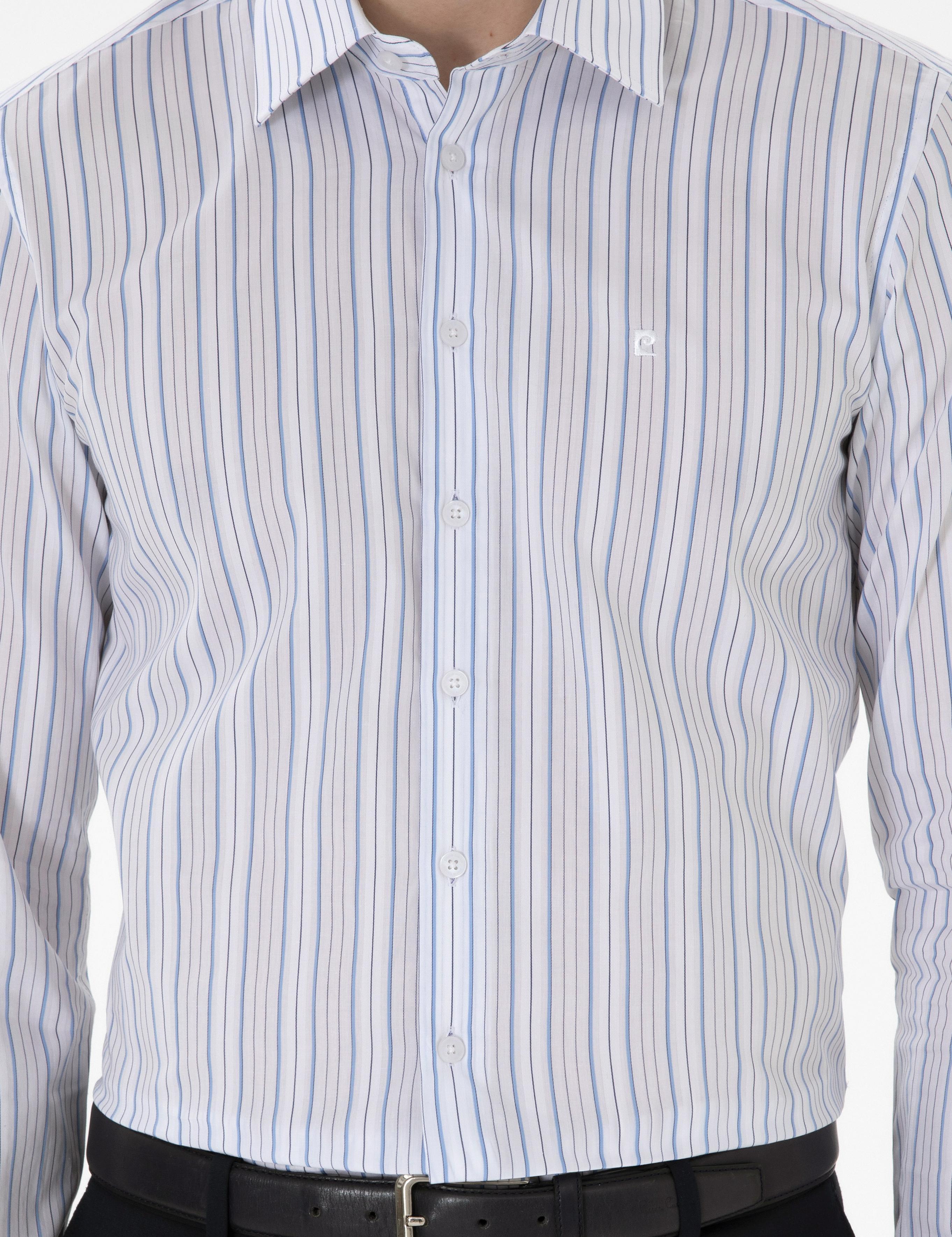 Mavi Çizgili Slim Fit Uzun Kollu Gömlek