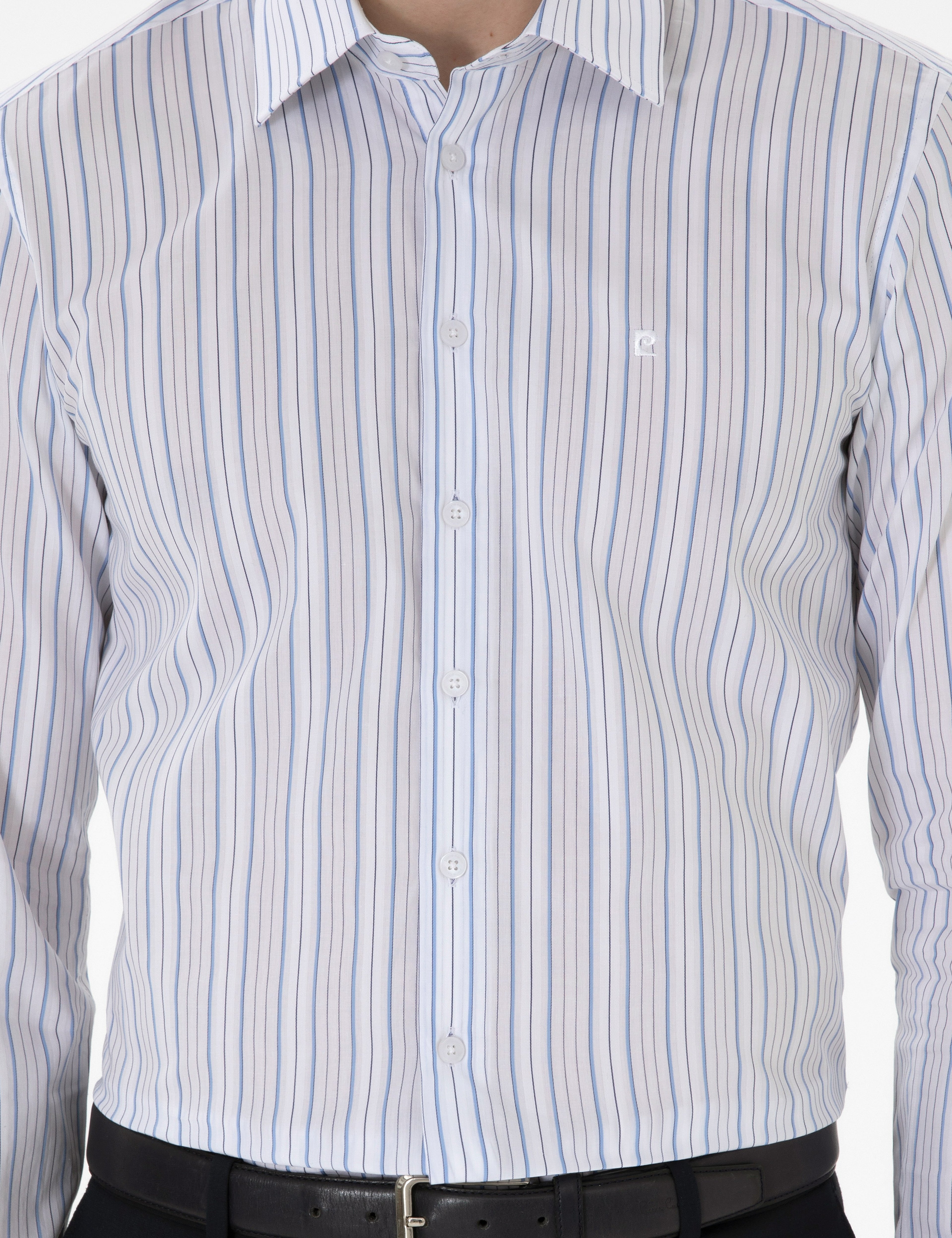 Mavi Çizgili Slim Fit Uzun Kollu Gömlek