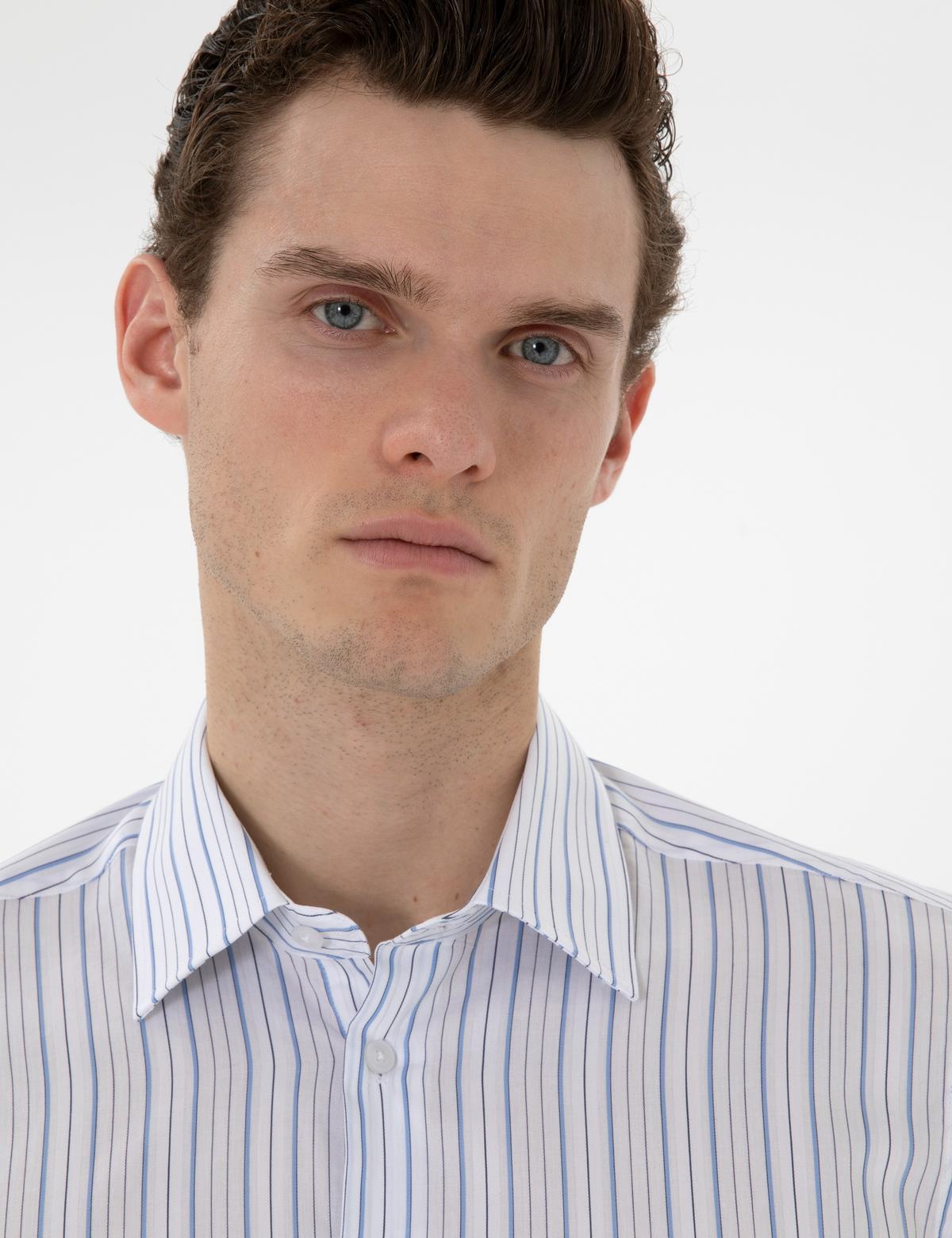 Mavi Çizgili Slim Fit Uzun Kollu Gömlek - 50304538006