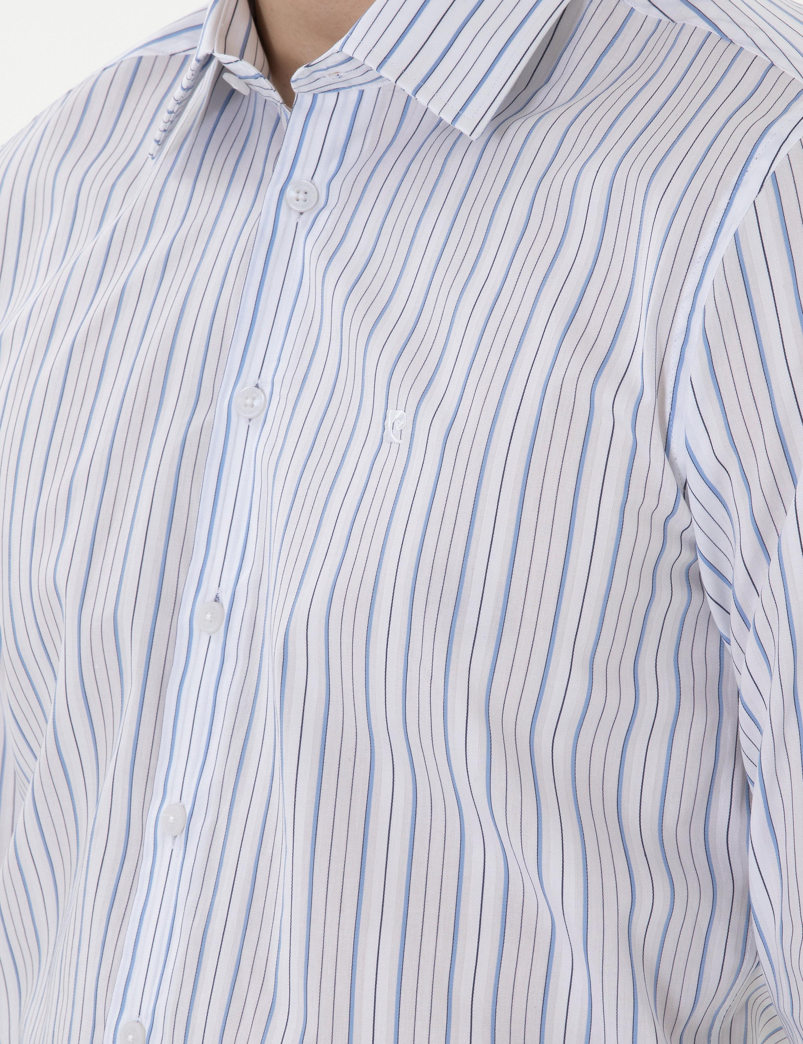 Mavi Çizgili Slim Fit Uzun Kollu Gömlek