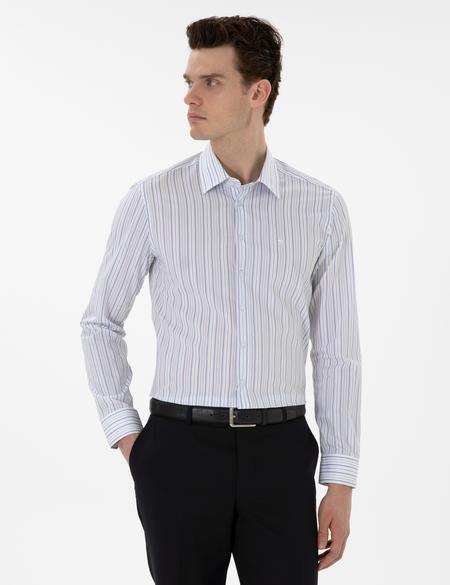 Mavi Çizgili Slim Fit Uzun Kollu Gömlek - 50304538006