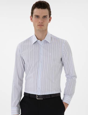 Mavi Çizgili Slim Fit Uzun Kollu Gömlek